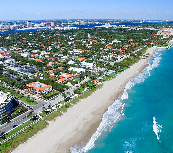 Arial view of Palm Beach coastline